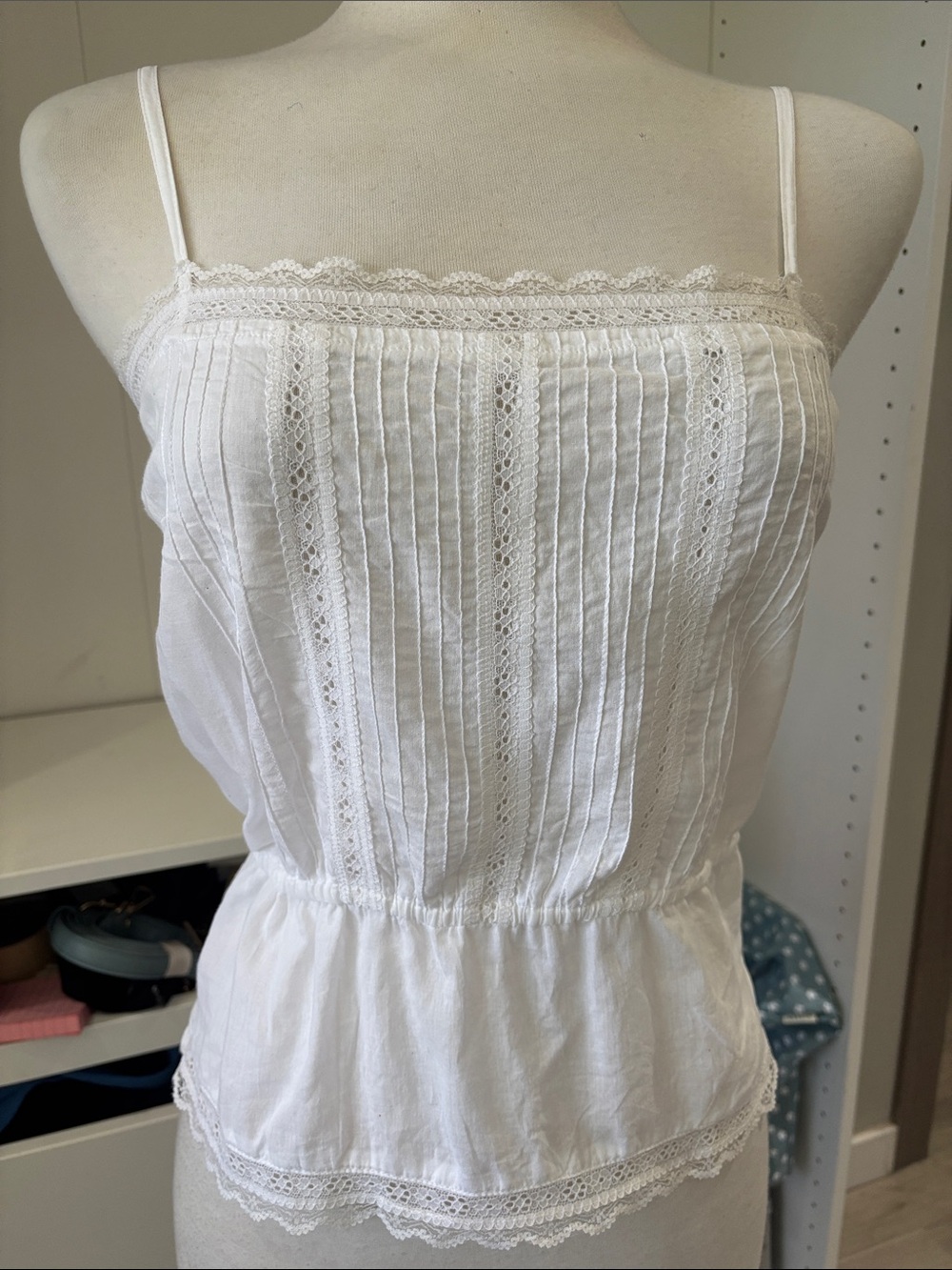 Zara White Lace-Trim Peplum Camisole